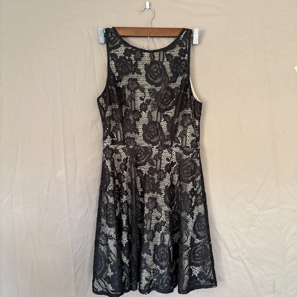 Speechless Women's Nude Lined Black Floral Lace Dress Size Medium Whimsigoth